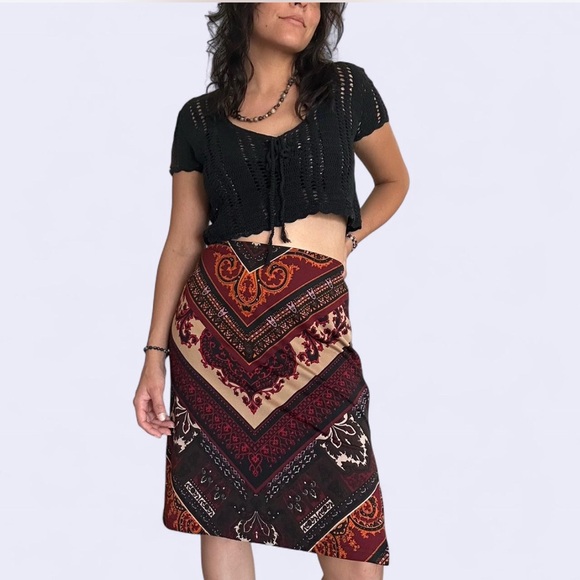 Sunset Labyrinth 90s Vintage Paisley Skirt – Ecru, Size L - Picture 1 of 6